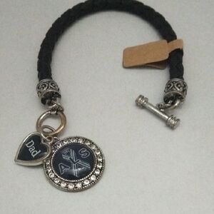 Black and Silver ALS Awareness Circle Memory And‎ Dad Leather Charm Bracelet